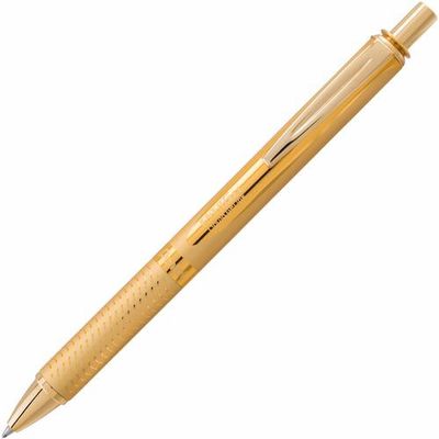 Pentel EnerGel Alloy Retractable Gel Pen, 0.7mm, Gold  Metal Barrel, Black Ink