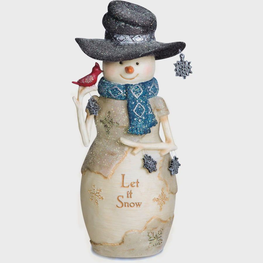 Let it Snow 6" Snowman Holding Snowflakes and Cardinal