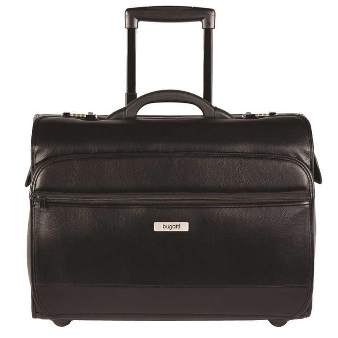 bugatti Carrying Case for 17.3" Wheel, Computer, Black Vegan Leather, Telescoping Handle