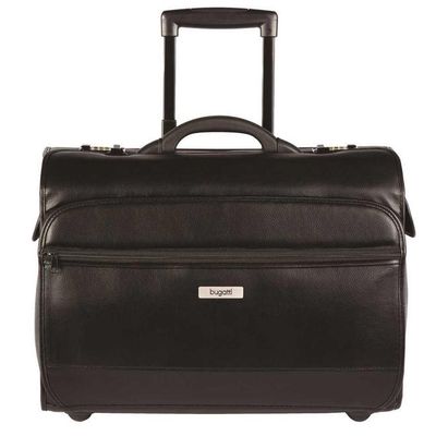 bugatti Carrying Case for 17.3" Wheel, Computer, Black Vegan Leather, Telescoping Handle