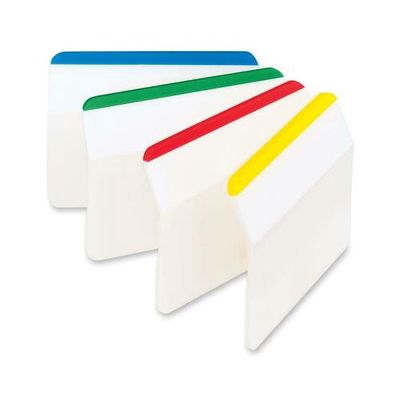 Post-it Durable Angled File Tabs, 2" Tab  x 1.50", Removable, Blue Plastic, Green, Red, Yellow, Pack of 24