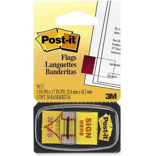 Post-it Sign Here Printed Flags, Yellow, 1" x 1.75" Arrow, Removable, Pack of 50