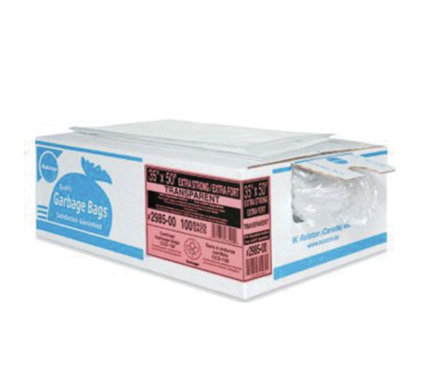 Ralston Regular Strength Garbage Bags, 35" x 50", Clear, Box of 200