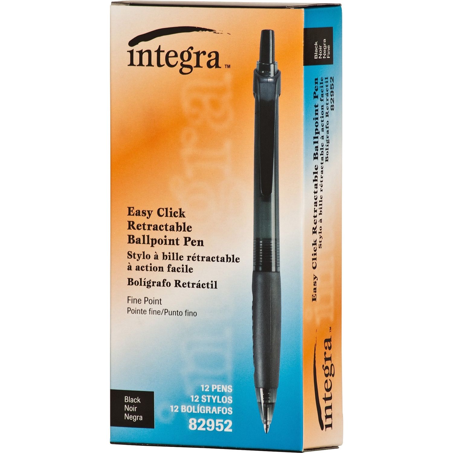 Integra 82952 Retractable Ballpoint Pens, Fine Point Black, Box of 12