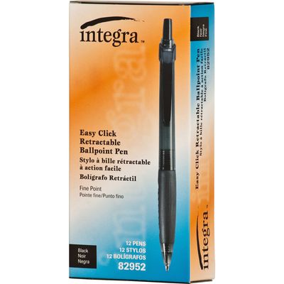 Integra 82952 Retractable Ballpoint Pens, Fine Point Black, Box of 12