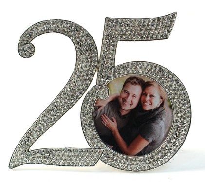 25th Anniversary Frame, Silver With Crystals