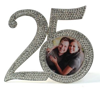 25th Anniversary Frame, Silver With Crystals