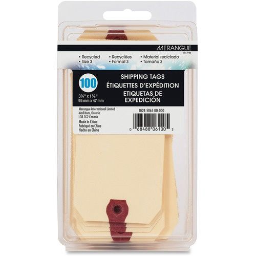 Merangue Shipping Tag, #3, 3 3/4 x 1 7/8" 47.63 mm) Width, Manila, Pack of 100