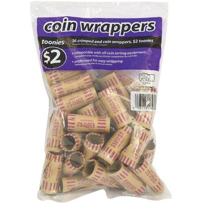 Paper Tube Coin Roll Wrappers, Toonie, 36 Pack