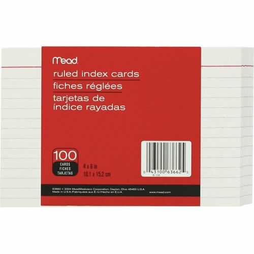Ruled Index Card, 4 X 6, Pack of 100