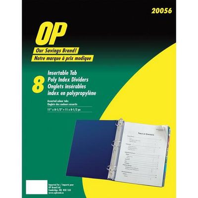 Poly Index Divider, 8 Tabs, Assorted Colours
