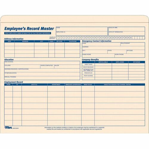 TOPS Employee's Record Master Letters, Manila, Pack of 15