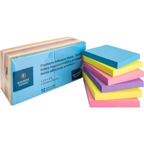 Business Source  3 X 3 Extreme Colors, 12 pads of 100