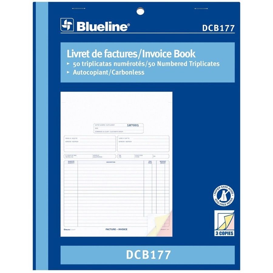 Blueline Invoices Book DCB177, 50 Sheets, 3 Part, 8.5 x 11"