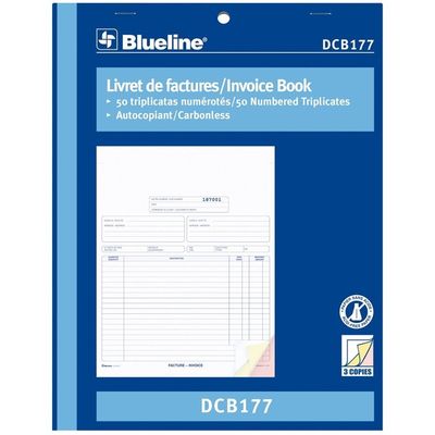 Blueline Invoices Book DCB177, 50 Sheets, 3 Part, 8.5 x 11"