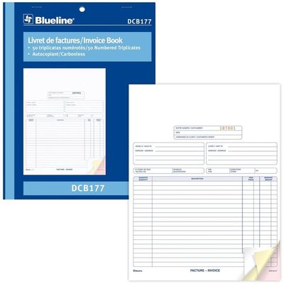 Blueline Invoices Book DCB177, 50 Sheets, 3 Part, 8.5 x 11"