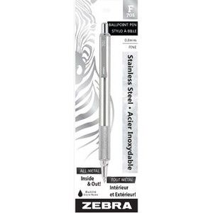 Zebra Pen F-701 Stainless Steel Retractable Ball Point Pen, Black Fine 0.8 mm