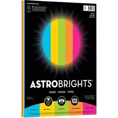 Astrobrights Assorted Colored Paper,  8 1/2" x 11", 24 lb, Pack of 100
