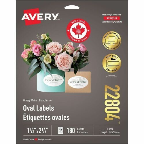 Avery Glossy White Oval Labels 1½" x 2½"