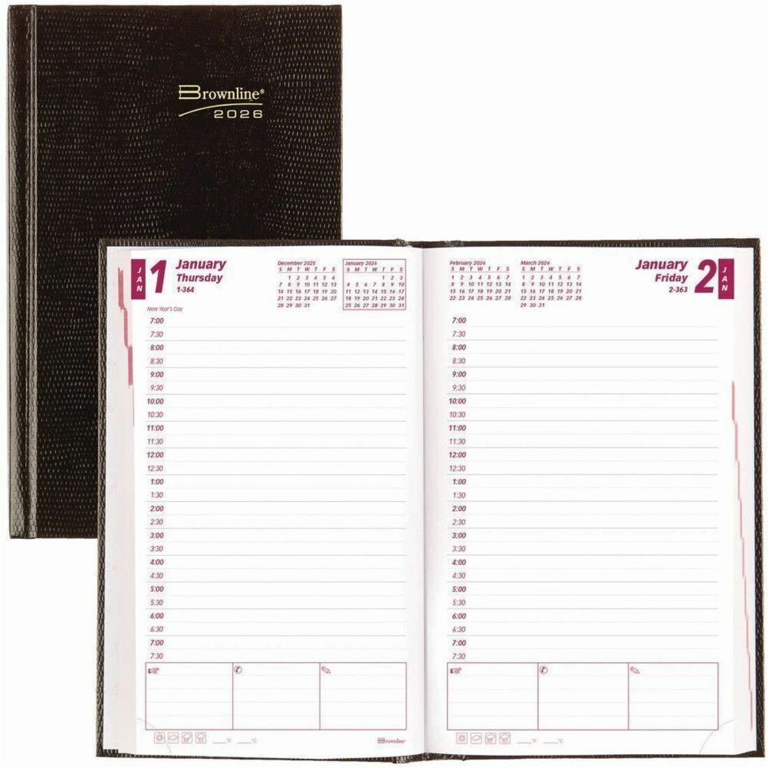 Brownline Traditional Daily Planner Hard Cover, 8" x 5", 2027