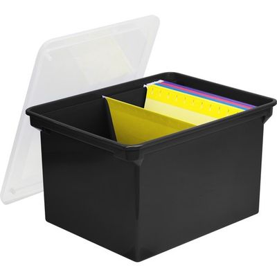 Storex Heavy Duty Plastic Stackable File Tote, Legal &amp; Letter Size, Black