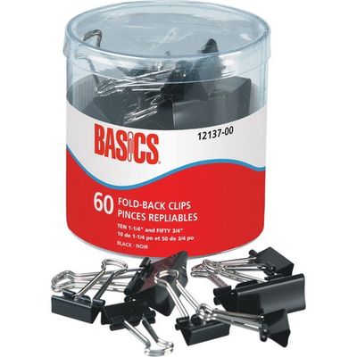 Foldback Clips,  0.75" &amp; 1.25", 60 Pack, Black