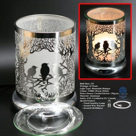 7" Silver Birds In The Woods Touch Lamp J2261