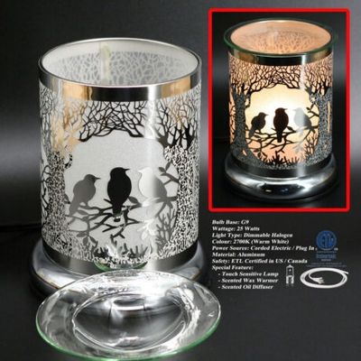 7" Silver Birds In The Woods Touch Lamp J2261