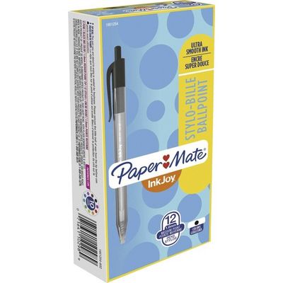 Paper Mate InkJoy 100 RT Pens, Medium, 1 mm, Black, Pack of 12
