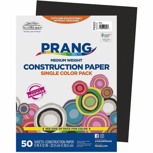 SunWorks Construction Paper, 9" x 12", 50 Sheets, Black