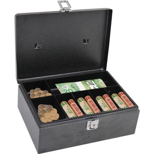 Royal Sovereign Latch Lock Cash Box, 1 Bill, 6 Coin, Gray