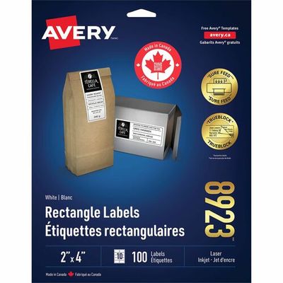 Avery 2 x 4 Labels, 100 Labels