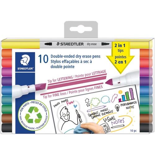 Staedtler Double-Ended Dry Erase Markers, Assorted Colours, 10 Pack
