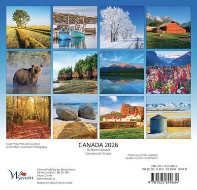 Canada Mini 2026 Calendar - 7x7 Bilingual