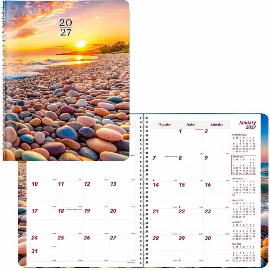 Brownline Essential 14-Month Monthly Planner, 8 7/8" x 7 1/8", Nature - Pebble Beach, 2027