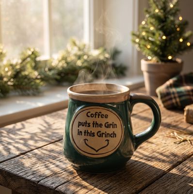 Coffee Puts The Grin in this Grinch - 16oz Mug, Green Ceramic