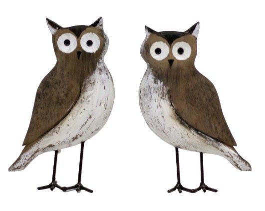 2 PC Set of Wooden Owl Decor