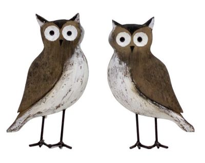 2 PC Set of Wooden Owl Decor