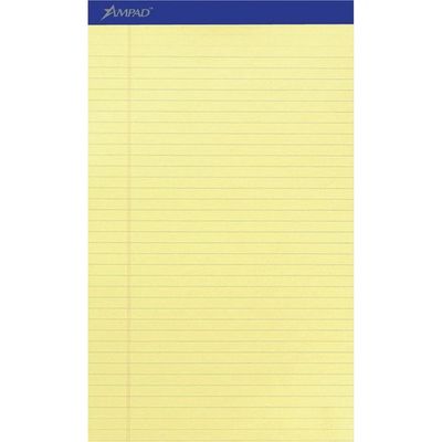 Ampad Writing Pad, Yellow. Legal Size, 50 Sheets Per Pad, Perforated, 8.5 x 14, 12 Pack