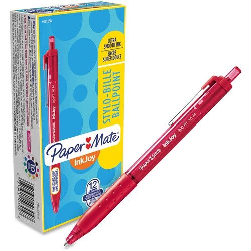 Paper Mate Inkjoy 300 RT Ballpoint Pens, Retractable, 1 mm, Red, Box of 12