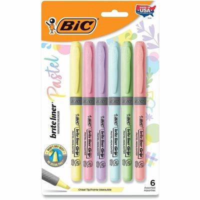 BIC Brite Liner Grip Highlighter, Chisel Tip (1.6 mm), Assorted Pastel Colours
