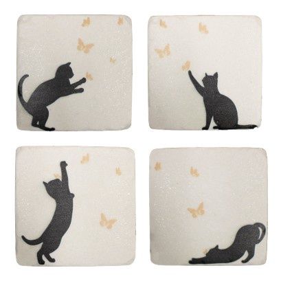 4 Piece Cat Coaster Set