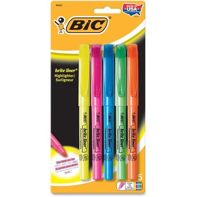BIC Brite Liner, Chisel Tip, Assorted Colours, Pack of 5