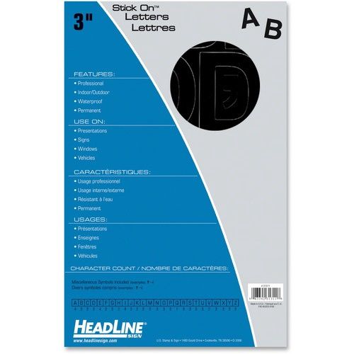 Headline Stick on Letters and Numbers, Water Proof, Permanent, 3", Black, Vinyl