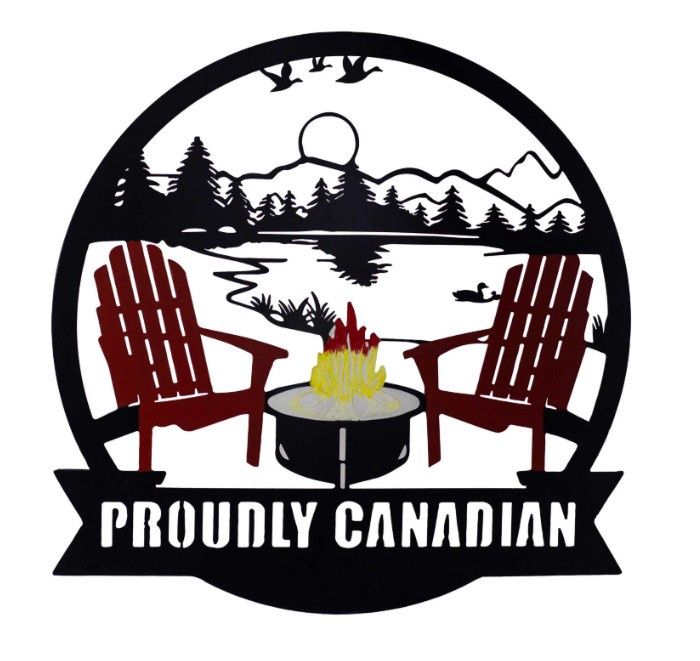 Proudly Canadian Black Silhouette With Chairs And Bonfire Metal Decor