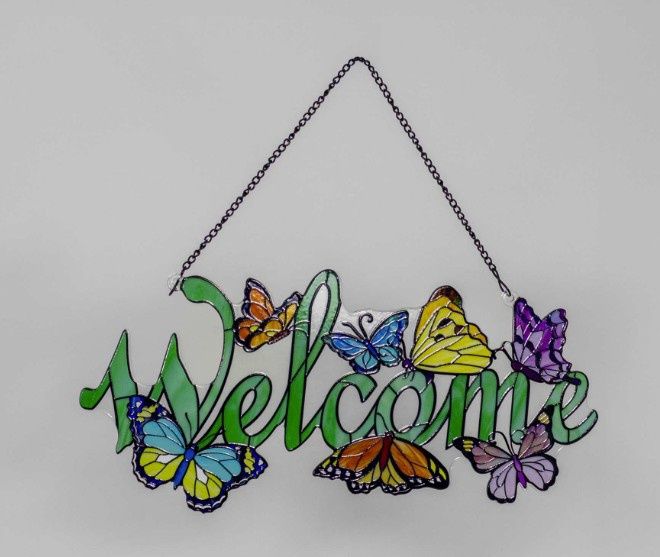 Welcome Butterfly Stain Glass Suncatcher