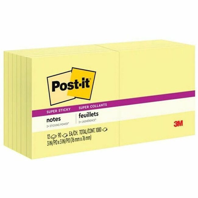 Post-it Super Sticky Notes, 3 x 3," Pack of 12