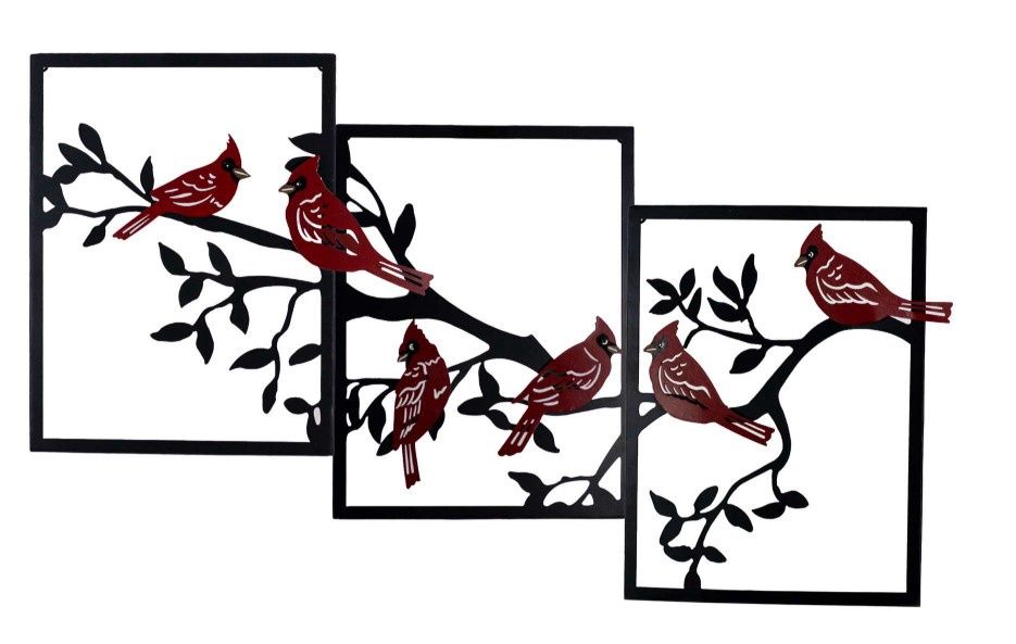 3pc Black Metal Cardinal Frame Decor
