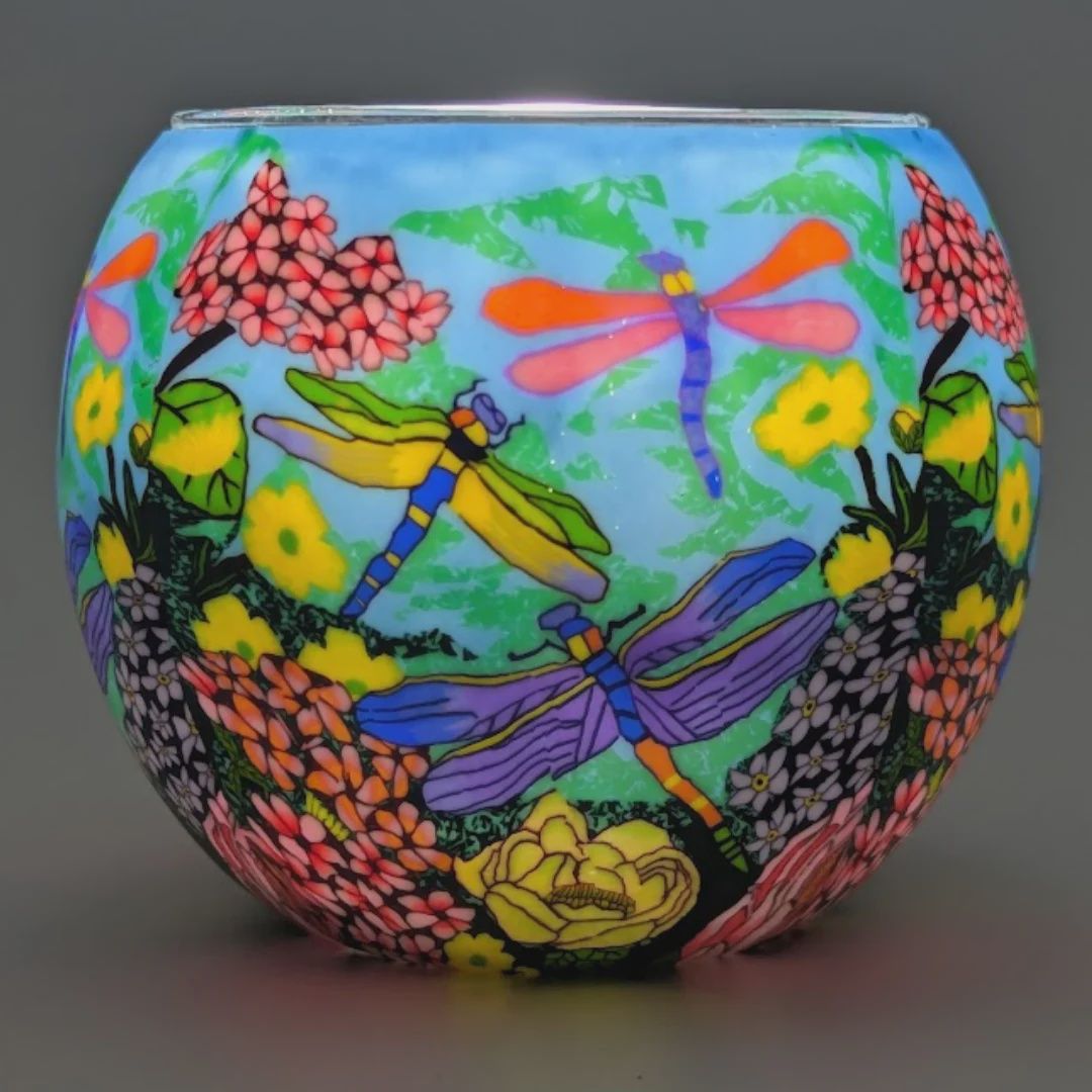 Claymaster Light Globe - Dragonfly Garden, 3.5" X 4"
