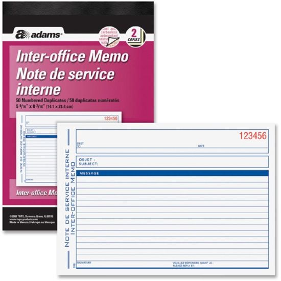 Adams Preprinted Interoffice Memo Book, 50 Sheets, 2 Part